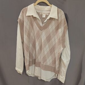 Argyle Knit Vest with White Shirt XL NWT